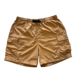 Obey Shorts Large Adjustable Waist Streetwear Casual Zip Pocket Nylon 5.5” Tan